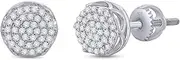[GEMVIO] Cluster Diamond Stud Earrings for Men 0.40 Cttw Round Natural or Lab Grown Diamond Beaded Crown Ear Studs with Screw Backs in 10K Solid Gold or 925 Sterling Silver Jewelry Gift for Him