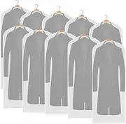Tehttz 10Pcs 60x140cm Hanging Garment Bags, Clear Garment Bags for Hanging Clothes, Clothes Covers Protecting Dust Transparent Full Zipper Suit Bag Clear Dust Bags for Closet Storage