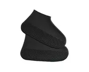 1 Pair Rain Shoe Covers Solid Color Waterproof Men Women Folding Faux Tyre Texture for Outdoor - Black