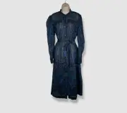 $1160 Dries Van Noten Women's Blue Floral Self-Tie Button-Up Dress Size 40