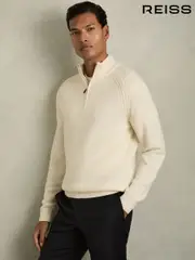 Reiss White Roberts Wool-Blend Ridge-Seam Half-Zip Jumper (AB2426) | $260