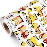 WRAPAHOLIC Jumbo Construction Wrapping Paper Roll - 30 Inch x 33 Feet - Digger Tractor Truck Design for Kids Boys Birthday, Baby Shower