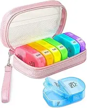 Pink PU Leather Pill Organizer Bag for Women, LALAGO Portable Weekly Pill Box Case 2 Times a Day with Lightproof Storage Bag to Hold Vitamins/Medications/Fish Oils/Supplements