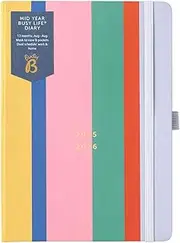 Busy B Diary - A5 Mid-Year Academic Diary - Busy Life Weekly Journal - Aug '25 - Aug '26 - Multi Stripe Cover - Life Planner with Dual Schedules, Year Calendar, Pen Loop, Pockets & Elastic Closure