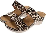 [CONGARTENO] Women's Leopard Print Wedge Sandals Comfortable Fashionable Non-slip Summer Beach Shoes