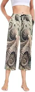 [RPLIFE] Fantasy Vintage Octopus Ladies Capris, Womens Drawstring Pajama Pants, Womens Summer Pants, Fantasy Vintage Octopus, XX-Large