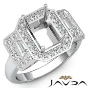 Diamond 3 Stone Engagement Ring 18k White Gold 0.95Ct Vintage Emerald Semi Mount