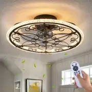 Caged Ceiling Fan with Lights Remote Control, 6 Speeds 3 Color Farmhouse Indu...