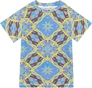 [ODAWA] Kids Swim Shirts Yellow and Blue Stars UPF 50+ Quick Dry Sun and Sand Protection Swim Shirt Rash Guard Shirts for Boys and Girls