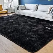 Large Area Rugs for Living Room Bedroom, 5x8 Feet Plush Fluffy Rug Black Shag Fuzzy Carpet for Kids Room Nursery Dorm Playroom, Soft Indoor Modern Rug for Home Decor