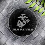 Custom Engraved U.S. Marines Slate Coaster – 4" Round Drink Coaster