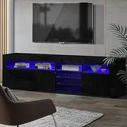 Artiss TV Unit Cabinet Entertainment Units, 180cm Length Stand Table Cabinets Storage Shelf Organiser Cupboard Home Living Room Bedroom Furniture, 16 Colour Lights High Gloss Black