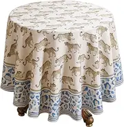 patdrea Leopard Animal Linen Table Cloth Soft Breathable Tabletop Cover Dacorative Kitchen Dining Tablecloth for Round Tables for Kitchen Dining Parties,Holiday Christmas,Diameter 55"
