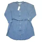 NWT Eileen Fisher Mandarin Collar Shirtdress Blue Organic Cotton Drapey Denim M