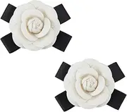 SUPERFINDINGS 2Pcs White Camelia Brooch Pins Bowknot Velet Lapel Pins Decorative Flower Bow Tie Brooches for Hat Dress Women Cloth Decorations 10.7cm