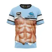 CRONULLA SHARKS NRL TEAM LOGO 'RIPPED' SIX PACK MUSCLES TEE SHIRT T-SHIRT