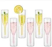 Stemless Champagne Flutes Crystal Glasses - Set of 6 Double Walled Prosecco Glasses Wine Glasses Classics Tulip Goblet Clear Glass Cups Hand Blown Toasting Glasses for Wedding Gifts Parties Bars