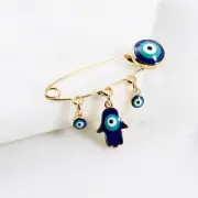 Hamsa Hand Evil Eye Baby Blue Enamel Pin Gold Protection Lucky Charm Baby Brooch