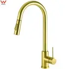 Brushed Gold Round 2-Mode Pull Out Kitchen Tap Laundry Sink Mixer Swivel Spout