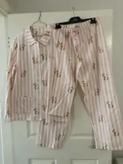 Peter Alexander Ladies Pyjama Set Pink Stripe Teddy Large