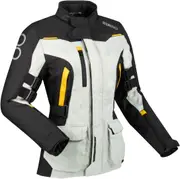 Bering Zephyr waterproof Ladies Motorcycle Textile Jacket, black-grey-yellow, Size 46 for Women Black Grey Yellow