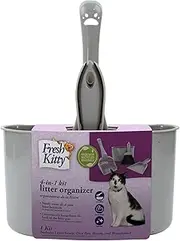 Fresh Kitty 4-in-1 Litter Box Organizer Cleanup Kit – Cat Litter Box Cleaning Supplies – Sweeper & Dustpan, Scooper, Storage Caddy, Charcoal
