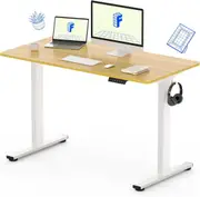 Height Adjustable Standing Desk with Electric Stand Up Function - 120x60cm - White Frame & Maple Desktop