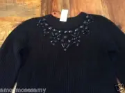 NEW Ann Taylor Womens Jewel Neckline Beads Cable Wool Bld Sweater Knit XS 2 $119