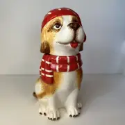 Sleigh Bell Bistro Dog Cookie Treat Jar Beagle Christmas Holiday Collectible