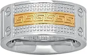 [JewelryWeb] Stainless Steel Yellow tone Mens Greek Key Pattern Comfort-Fit Fashion Band Ring Wedding-Band for Men