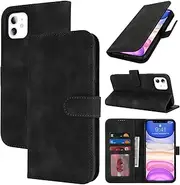 Cavor for iPhone 11 Case Leather Wallet Folio Flip Cover with Kickstand and Photo Holder Card Slots Protective Shockproof Phone Cases-Matte Style Black