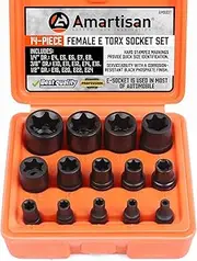 Amartisan 14 Pc Female E-Torx Star Socket Set/Rail, 1/4" 3/8" 1/2" Drive, E24 External Torque Socket Set