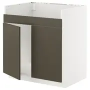 METOD base cab f HAVSEN double bowl sink, white/Havstorp brown-beige, 80x60x80 cm