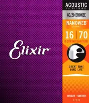Elixir 11308 Nanoweb 80/20 Bronze Baritone 8-String Guitar Strings 16-70