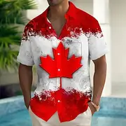Canada Day Men's Flag Maple Leaf Patriotic Shirt Summer Shirt Button Up Shirt Short Sleeve Fashion Casual Holiday Summer Spring Turndown 3D Print Collared Shir
