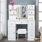 Dressing Table Stool Set Vanity Desk With Smart LED Mirror And 6 Drawers Dresser