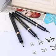 Ink Brush Pen- 3 Size Black Shodo Japanese Chinese Calligraphy Pen for Beginners Writing, Lettering, Signature, Illustration, Design (Pack of 3pcs)