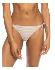 [Roxy] Wavy Stripe Tie Side Bikini Bottoms in Papaya