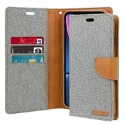 Goospery Canvas Apple iPhone XR Wallet Leather Case Denim Stand Flip Fabric Pouch Credit Card Slots Cover - Grey