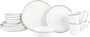 Everyday White by Fitz and Floyd Nevaeh Bone China Coupe Platinum Bands Dinnerware Set, Service for 4