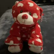 Ty Pluffies “Dreamly” the Red & White Heart Print Teddy Bear Plush Toy 2008