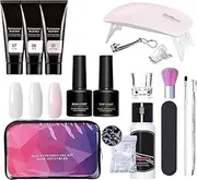 Poly Extension Gel Kit - 3 Colors Builder Glue Gel with Nail Lamp Base Top Coat Set - Professional Manicure Supplies For Women and Girls