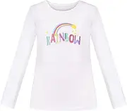[Sunny Fashion] Girls White Long Sleeve T-Shirt Top Rainbow Sequins Letter Star Size 4-10 Years