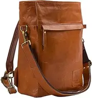 [Volksy Bags] Genuine Leather Convertible Backpack for Women - Laptop & Ipad pocket - 2 in 1 Shoulder/Crossbody Back Pack for Traveling - Brown (Tan), Brown, One Size, Daypack Backpacks