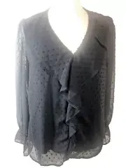 Emerson Lang Blouse Women's Large Black Ruffle Semi Sheer Puff Sleeve Top Blouse