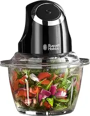[Russell Hobbs] RHMFP5BLK, Desire Mini Chopper, Stainless Steel S Blade, One touch Operation, 1L Dishwasher Safe Glass Bowl, Matte Black