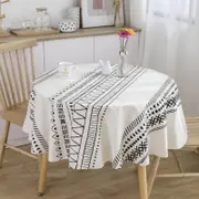 Bohemian Cotton Linen Round Tablecloth Tablecloth for Kitchen-Black