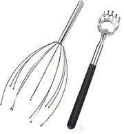 Portable Scalp Head Massager Kit,Scalp Head Scratcher with 12 Fingers for Hair Stimulation Body Relaxing,SPA Telescopic Extendable Back Scratcher in Travel Office Home (Silver)