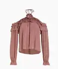 Wayf Women’s Head Over Heels Satin Long-Sleeve Top Size Small Mauve Pink New