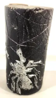 New! Celebrate it Spooky 3-D Spider Web Candle Black /Glitter Halloween ~6" X 3"